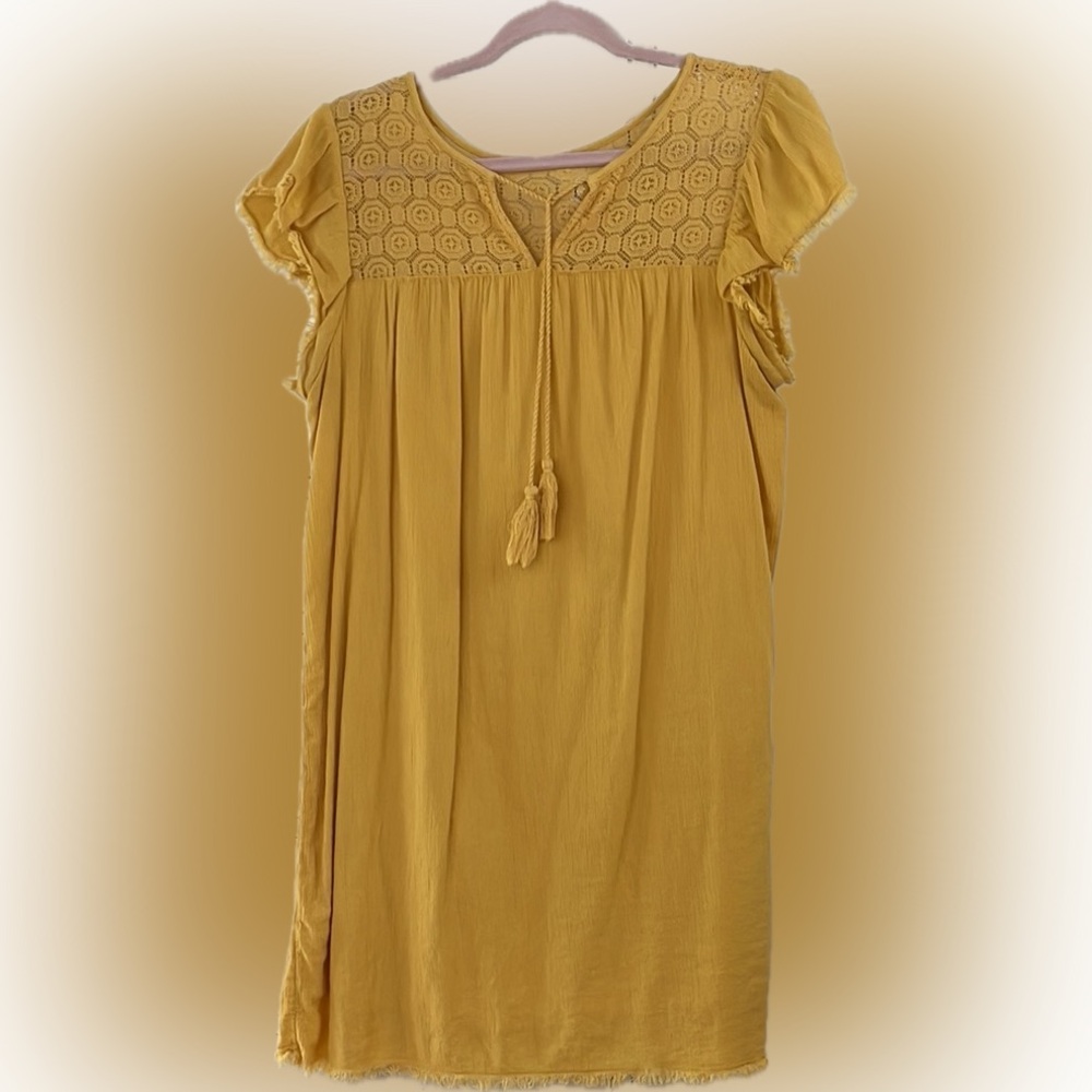 True Craft dress boho Mustard Mini with Lace Accents L - Picture 8 of 9